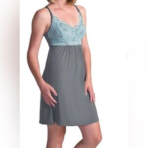 Kindred Bravely Gray & Ocean Mist Lace Lucille Maternity/Nursing Nightgown